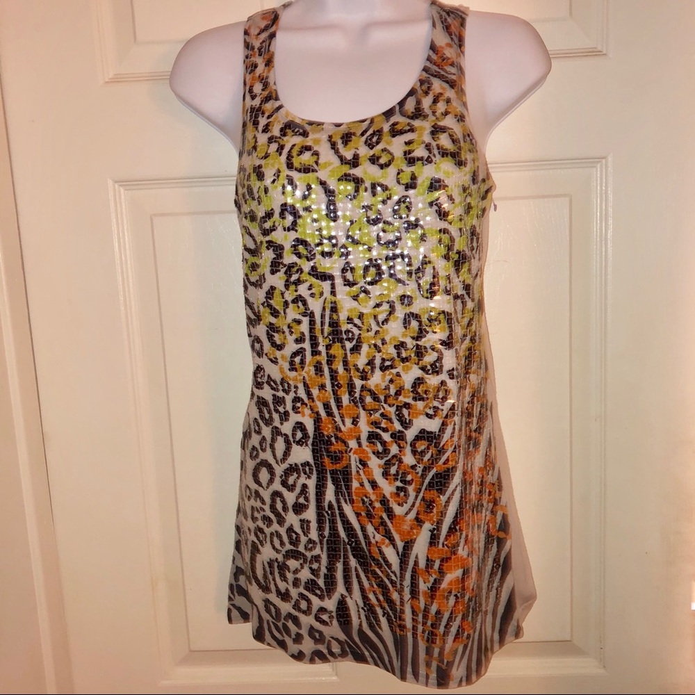 B. Bella Neon Sequin Leopard Print Top (M)